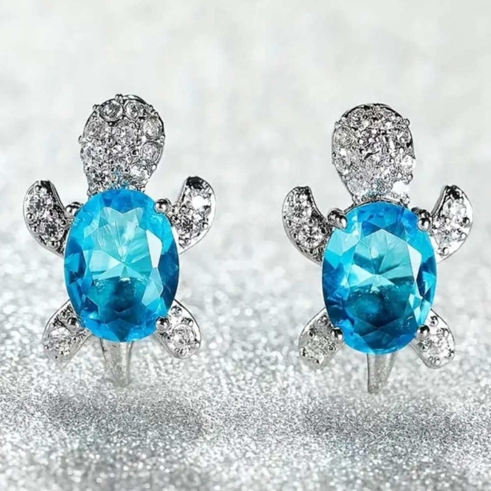 Turtle Gem Studs - Sky Blue - Picture 1 of 3
